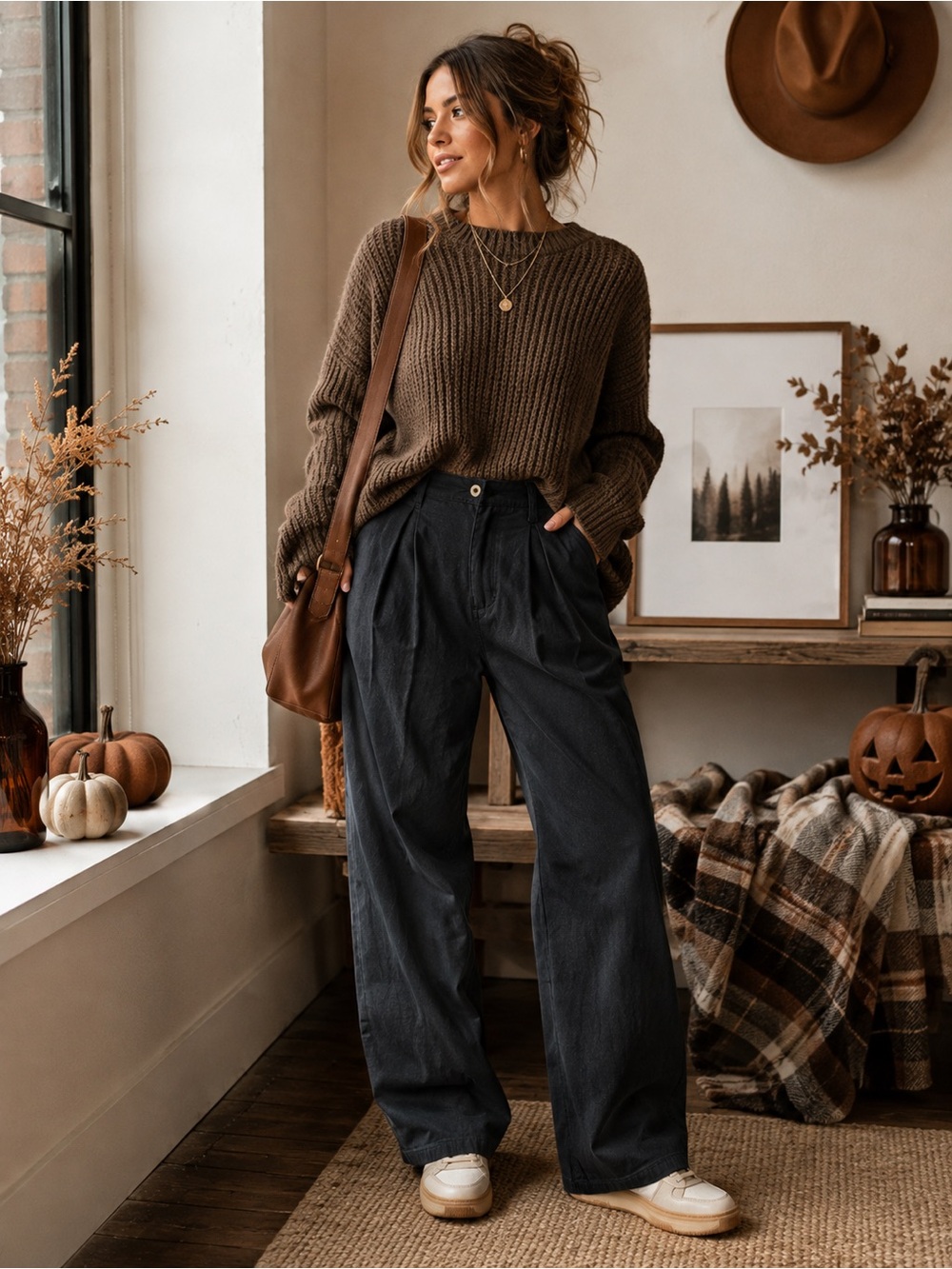 Love Tree Linen Blend Wide Leg Pants | Black | Size M
